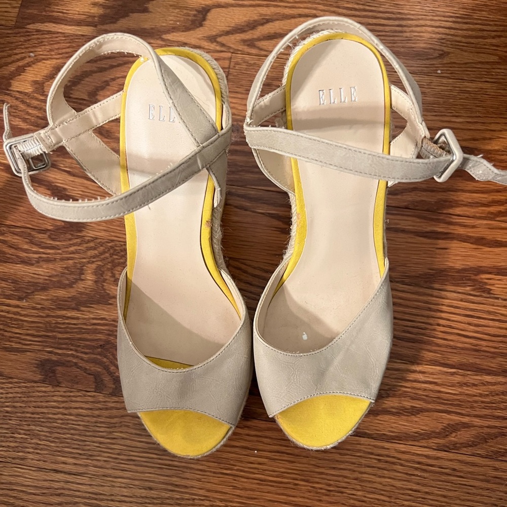 Yellow and Cream Wedge Heels